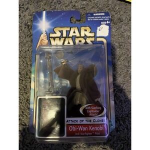 Star Wars Attack Of The Clones Obi-Wan Kenobi Action Figure Hasbro 2002 NEW